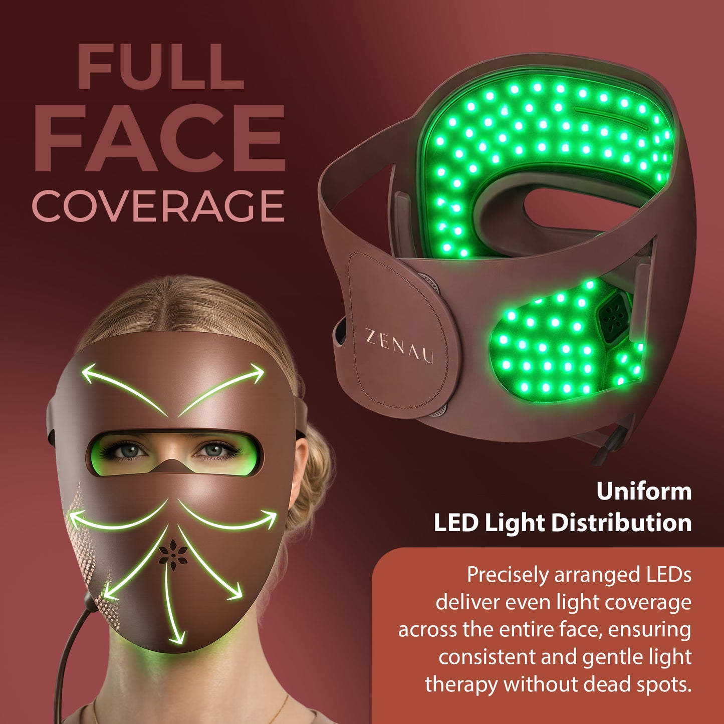 ZENAU Red Light Therapy Face Mask - LED Face Mask for Skincare, 4 Light Modes, 3D Portable Rechargeable Soft LED Facial Mask for Home Use